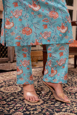 Thumbnail for Pomcha Jaipur Gaurangi Blue Orange Cotton Floral Print Suit Set - Distacart