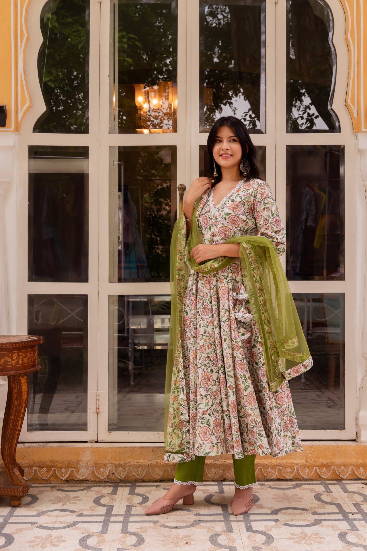 Pomcha Jaipur Gaurangi Aamira Cotton Angrakha Set