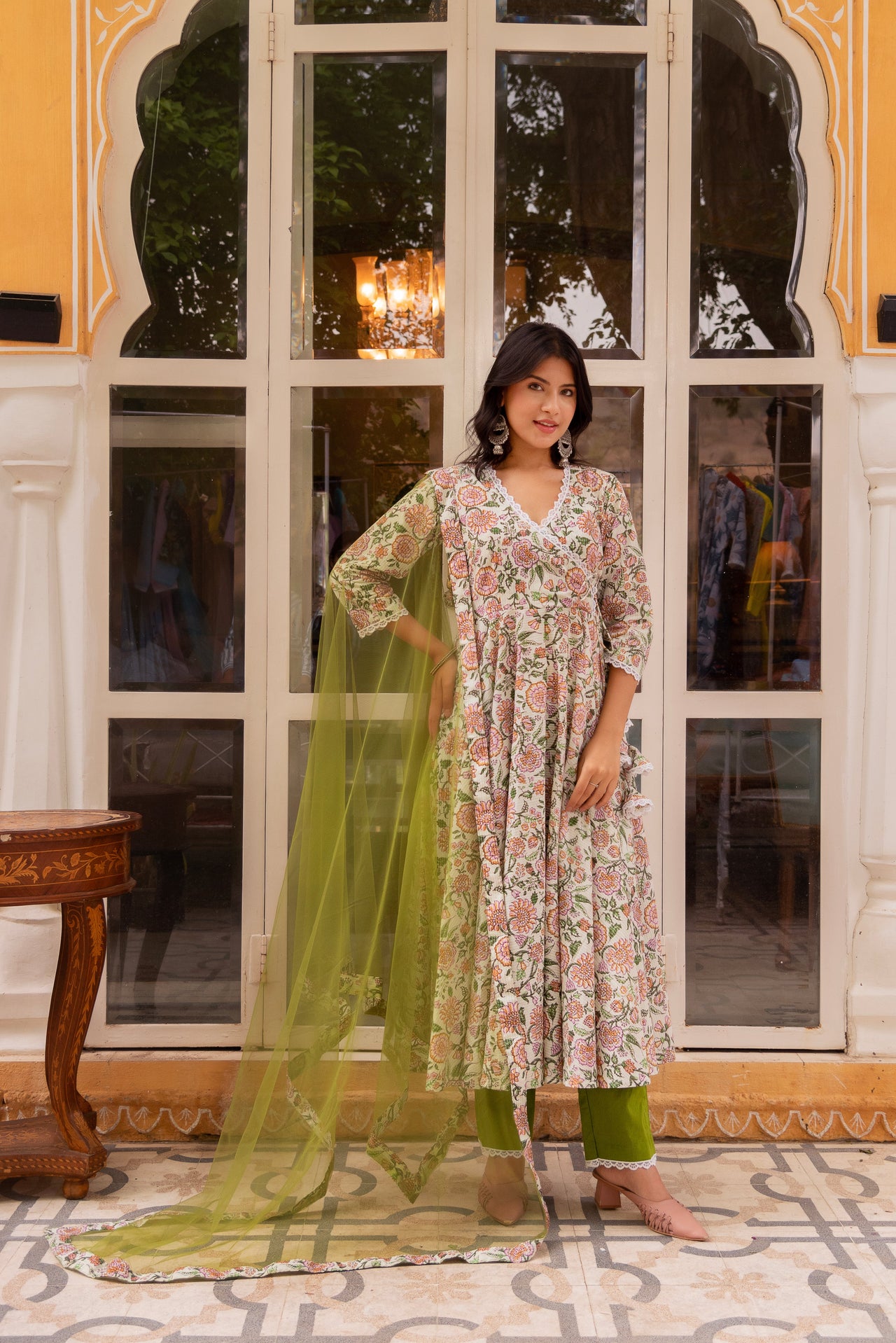 Pomcha Jaipur Gaurangi Aamira Cotton Angrakha Set