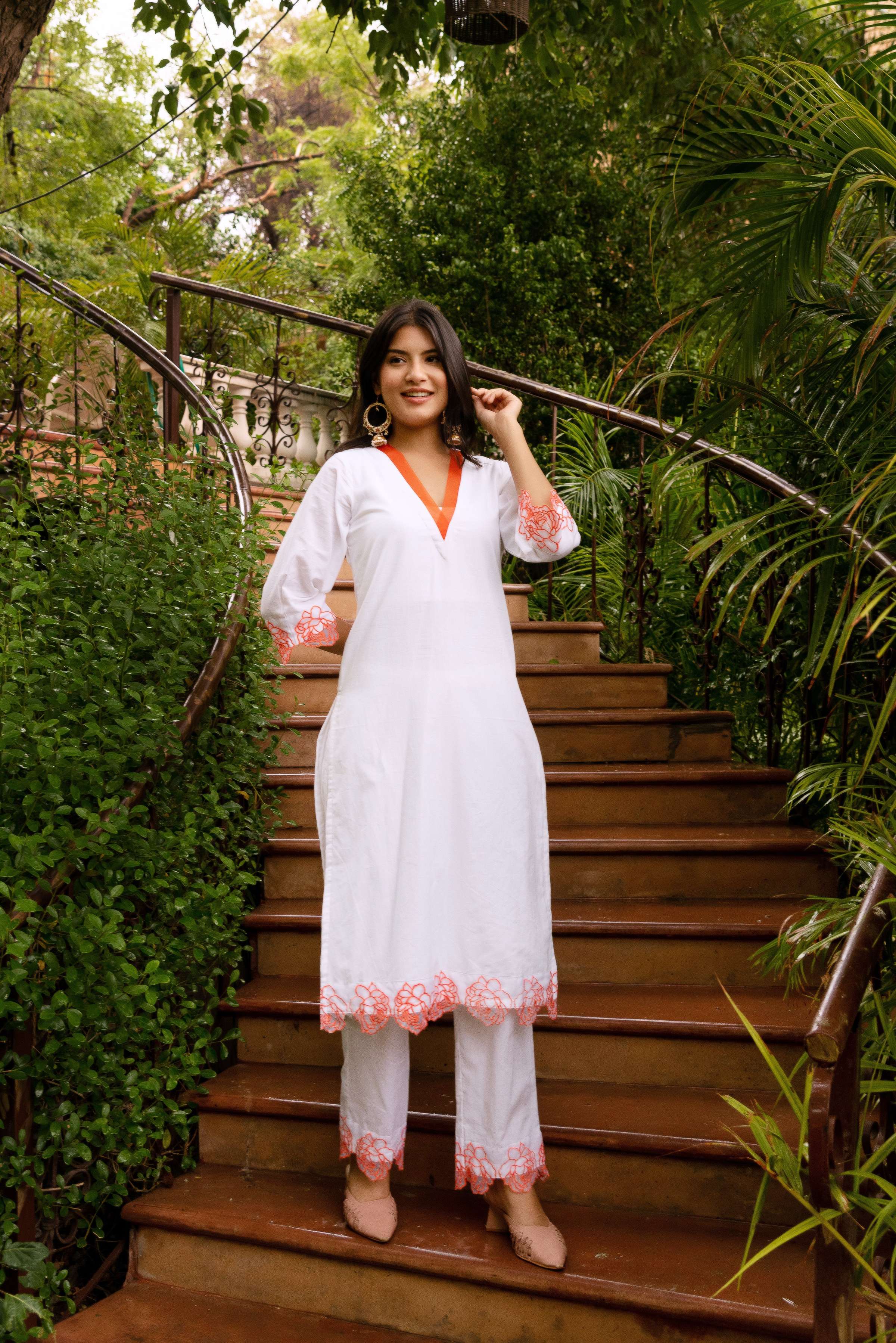 Pomcha Jaipur Gaurangi Ruhani White Embroidery Suit Set - Distacart