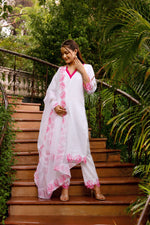 Thumbnail for Pomcha Jaipur Gaurangi Ruzma White Embroidery Cotton Suit Set - Distacart