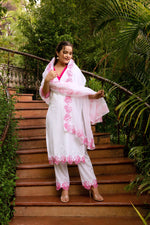 Thumbnail for Pomcha Jaipur Gaurangi Ruzma White Embroidery Cotton Suit Set - Distacart