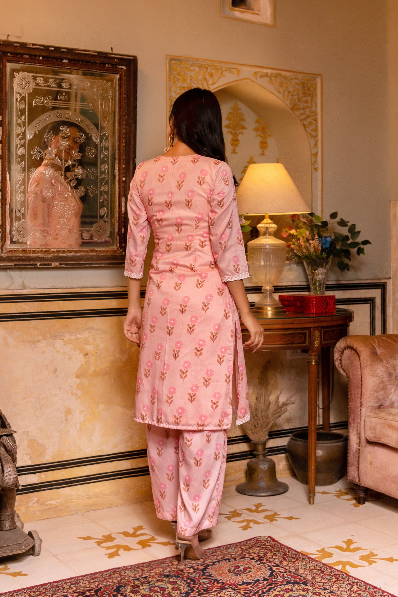 Pomcha Jaipur Gaurangi Peach Muslin Printed Suit Set