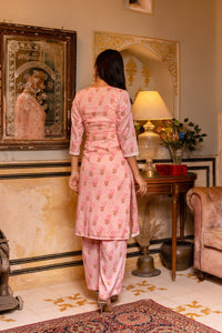 Thumbnail for Pomcha Jaipur Gaurangi Peach Muslin Printed Suit Set