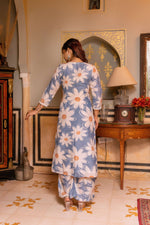 Thumbnail for Pomcha Jaipur Gaurangi White Phool Powder Blue Muslin Suit Set - Distacart