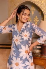 Thumbnail for Pomcha Jaipur Gaurangi White Phool Powder Blue Muslin Suit Set - Distacart