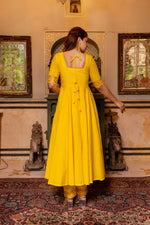Thumbnail for Pomcha Jaipur Gaurangi Yellow Gota Lace Embroidery Cotton Anarkali Set - Distacart