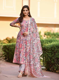 Thumbnail for NOZ2TOZ Women Pink Printed Viscose Rayon Kurta And Pant Set