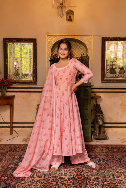 Pomcha Jaipur Gaurangi Rutvi Muslin Printed Anarkali Set - Distacart