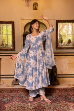 Thumbnail for Pomcha Jaipur Gaurangi White Phool Powder Blue Anarkali Set - Distacart