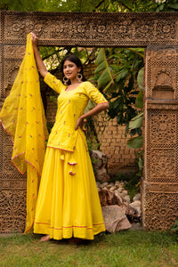 Thumbnail for Pomcha Jaipur Gaurangi Ira Yellow Embroidery Lehenga Set