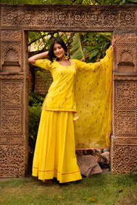 Thumbnail for Pomcha Jaipur Gaurangi Ira Yellow Embroidery Lehenga Set
