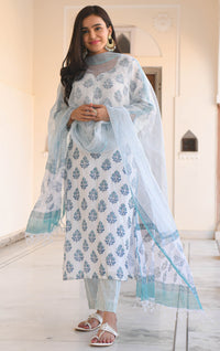 Thumbnail for NOZ2TOZ Women White Printed Viscose Rayon Kurta And Pant Set