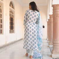 Thumbnail for NOZ2TOZ Women White Printed Viscose Rayon Kurta And Pant Set