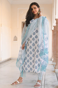Thumbnail for NOZ2TOZ Women White Printed Viscose Rayon Kurta And Pant Set