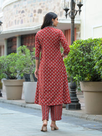 Thumbnail for Indian Fashion Women Red Printed Kurta, Pant And Dupatta Set