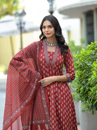 Thumbnail for Indian Fashion Women Red Printed Kurta, Pant And Dupatta Set