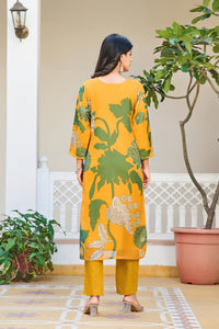 Thumbnail for Lyush Women's V Neck Work Organza Silk Fabric Kurta Pant With Dupatta Set - Yellow