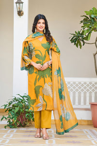Thumbnail for Lyush Women's V Neck Work Organza Silk Fabric Kurta Pant With Dupatta Set - Yellow