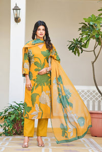 Thumbnail for Lyush Women's V Neck Work Organza Silk Fabric Kurta Pant With Dupatta Set - Yellow