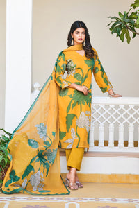 Thumbnail for Lyush Women's V Neck Work Organza Silk Fabric Kurta Pant With Dupatta Set - Yellow