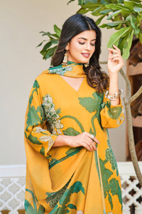 Thumbnail for Lyush Women's V Neck Work Organza Silk Fabric Kurta Pant With Dupatta Set - Yellow