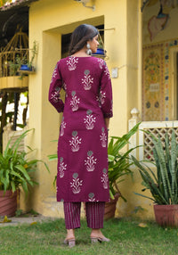 Thumbnail for NOZ2TOZ Women Purple Printed Viscose Rayon Kurta, Pant And Dupatta Set