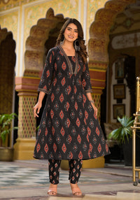 Thumbnail for NOZ2TOZ Women Black Printed Viscose Rayon Kurta, Pant And Dupatta Set