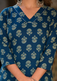 Thumbnail for NOZ2TOZ Women Blue Printed Viscose Rayon Kurta, Pant And Dupatta Set