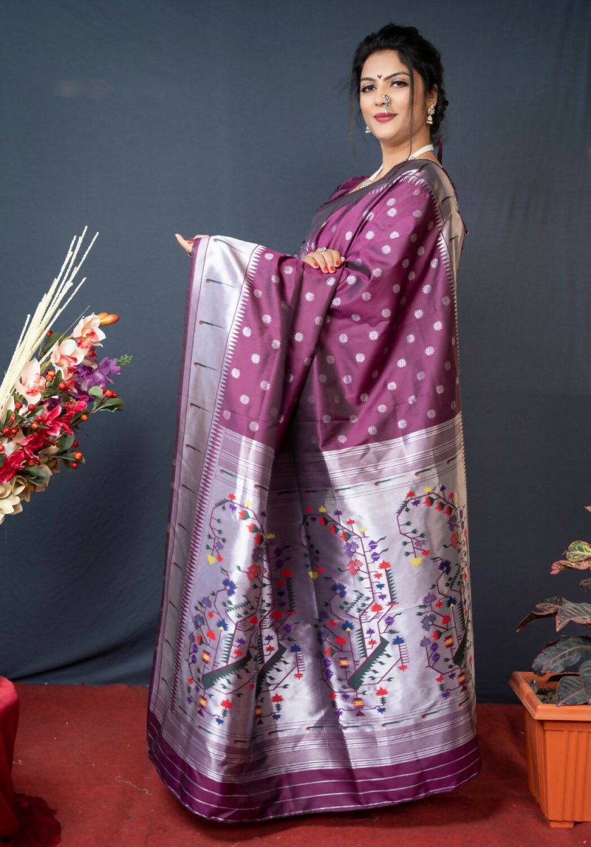 Aastha Fashion Wine Woven Soft Paithani Silk Saree with Blouse - Distacart