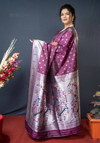 Thumbnail for Aastha Fashion Wine Woven Soft Paithani Silk Saree with Blouse - Distacart