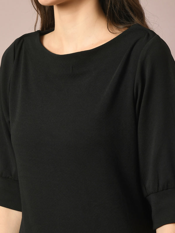 Myshka Women's Black Solid Boat Neck Party Top - Distacart