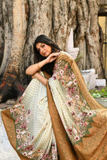 Thumbnail for Joban Fashion Olive Green And Ivory Pure Crepe Pure Handloom Banarasi Silk Saree