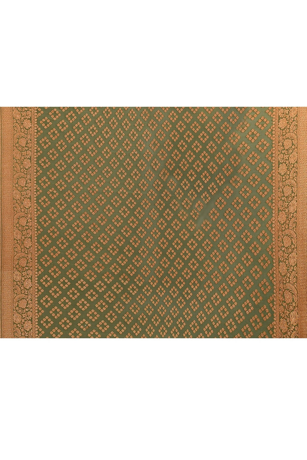 Joban Fashion Olive Green And Ivory Pure Crepe Pure Handloom Banarasi Silk Saree