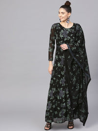 Thumbnail for Ahalyaa Black Georgette Anarkali Kurta With Dupatta