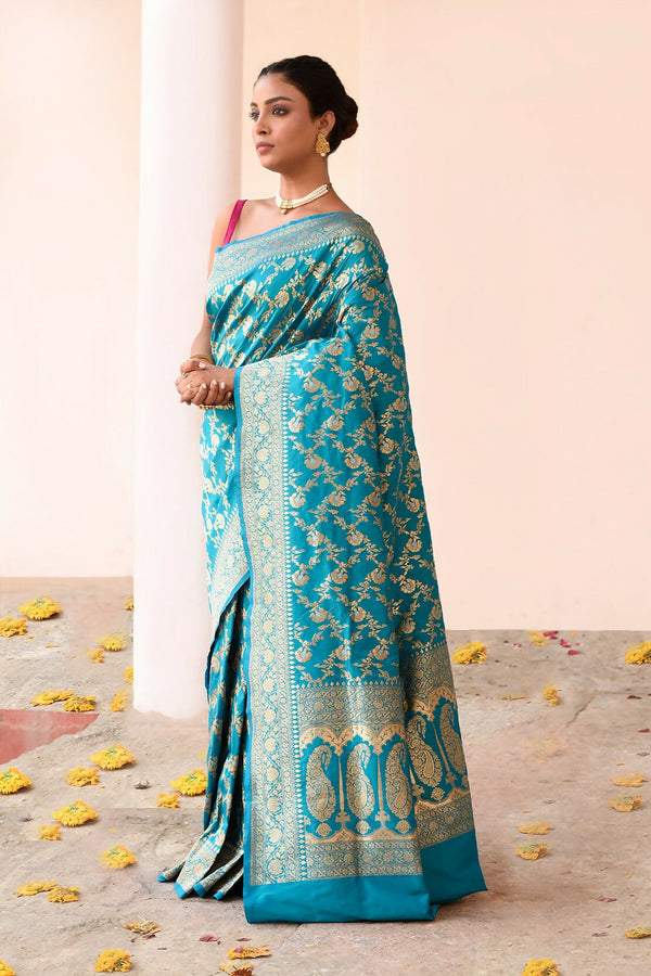Joban Fashion Aqua Soft Pure Handloom Banarasi Silk Saree