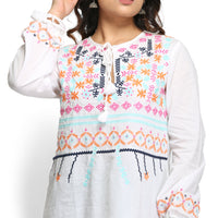 Thumbnail for NOZ2TOZ Embroidered full sleeve tunic for women - White