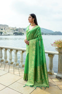 Thumbnail for Aastha Fashion Green Woven Soft Silk Saree with Blouse - Distacart