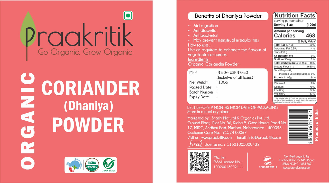 Praakritik Organic Dhaniya Powder - Distacart