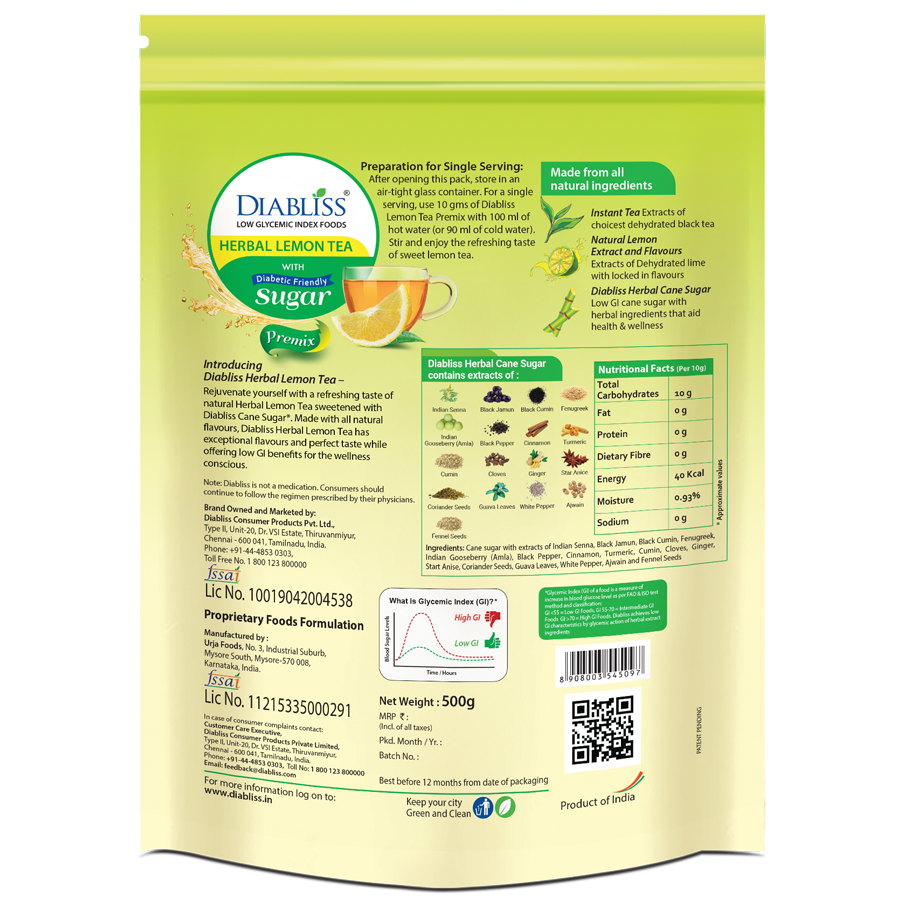 Diabliss Herbal Lemon Tea With Diabetic Friendly Sugar - Distacart