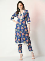 Thumbnail for Myshka Women's Blue Printed Kurta With Trousers - Distacart