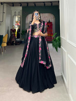 Thumbnail for Vastranavya Party Wear Sequins And Delicate Embroidery Work Belt Lehenga Choli - Black - Distacart