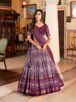 Thumbnail for Vastranavya Occasionaly Tussar Silk Dot And Ikkat Print With Foil Work Lehenga Choli - Wine - Distacart
