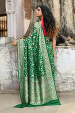 Thumbnail for Joban Fashion Green Pure Crepe Pure Handloom Banarasi Silk Saree