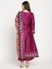 Thumbnail for Ahalyaa Women's Purple Poly Silk Solid Kurta Palazzo Set With Dupatta