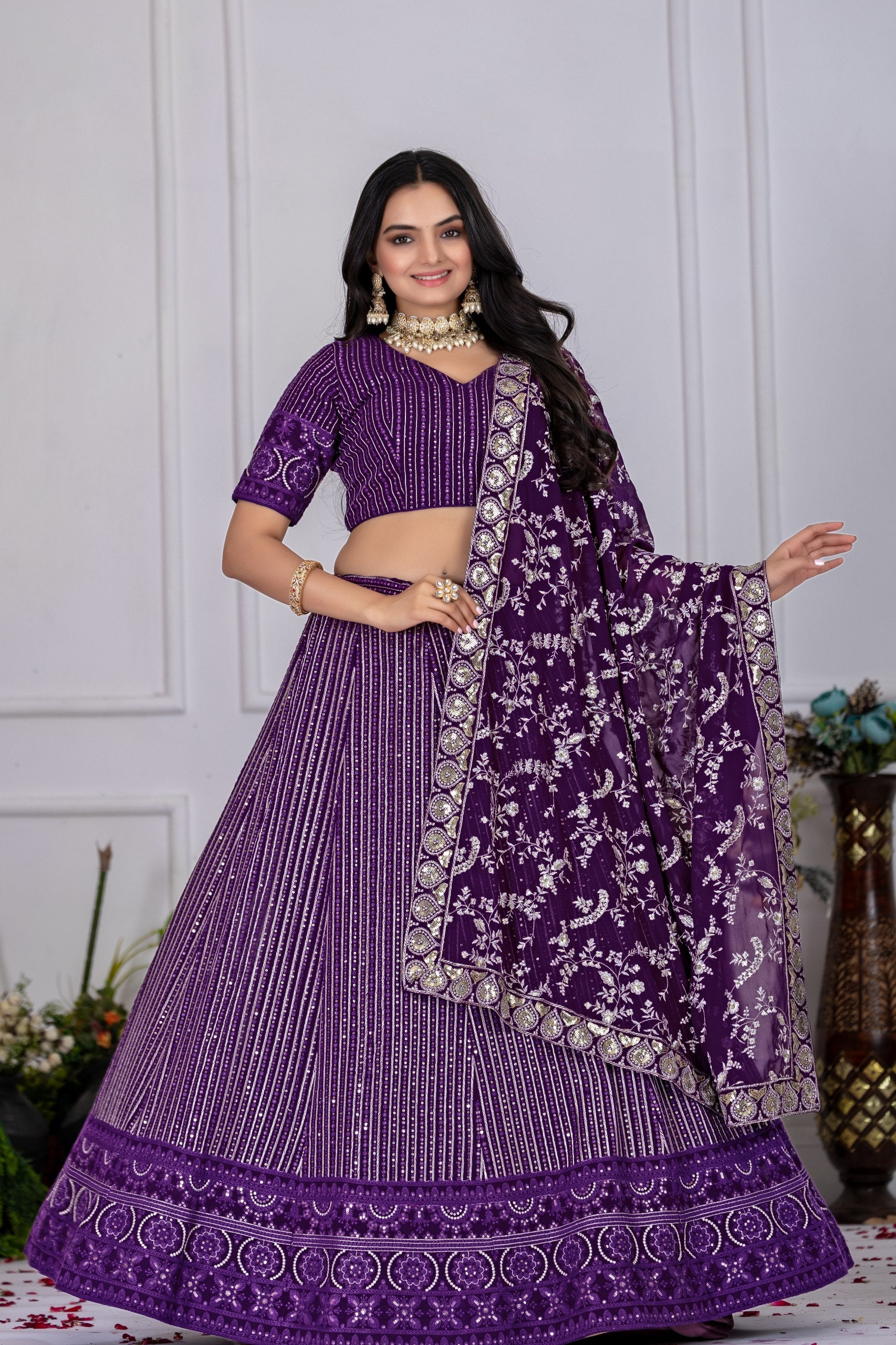 Lehenga Mart Purple Georgette Desigenr Wedding Lehnega Choli