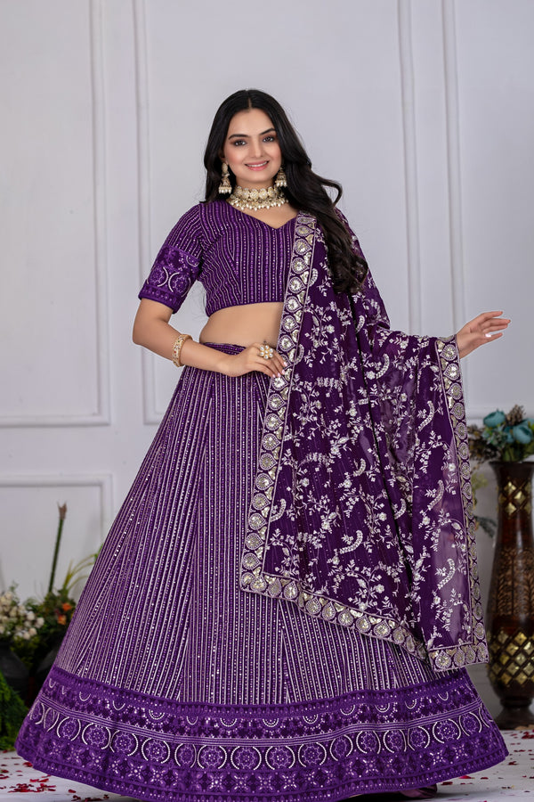 Lehenga Mart Purple Georgette Desigenr Wedding Lehnega Choli