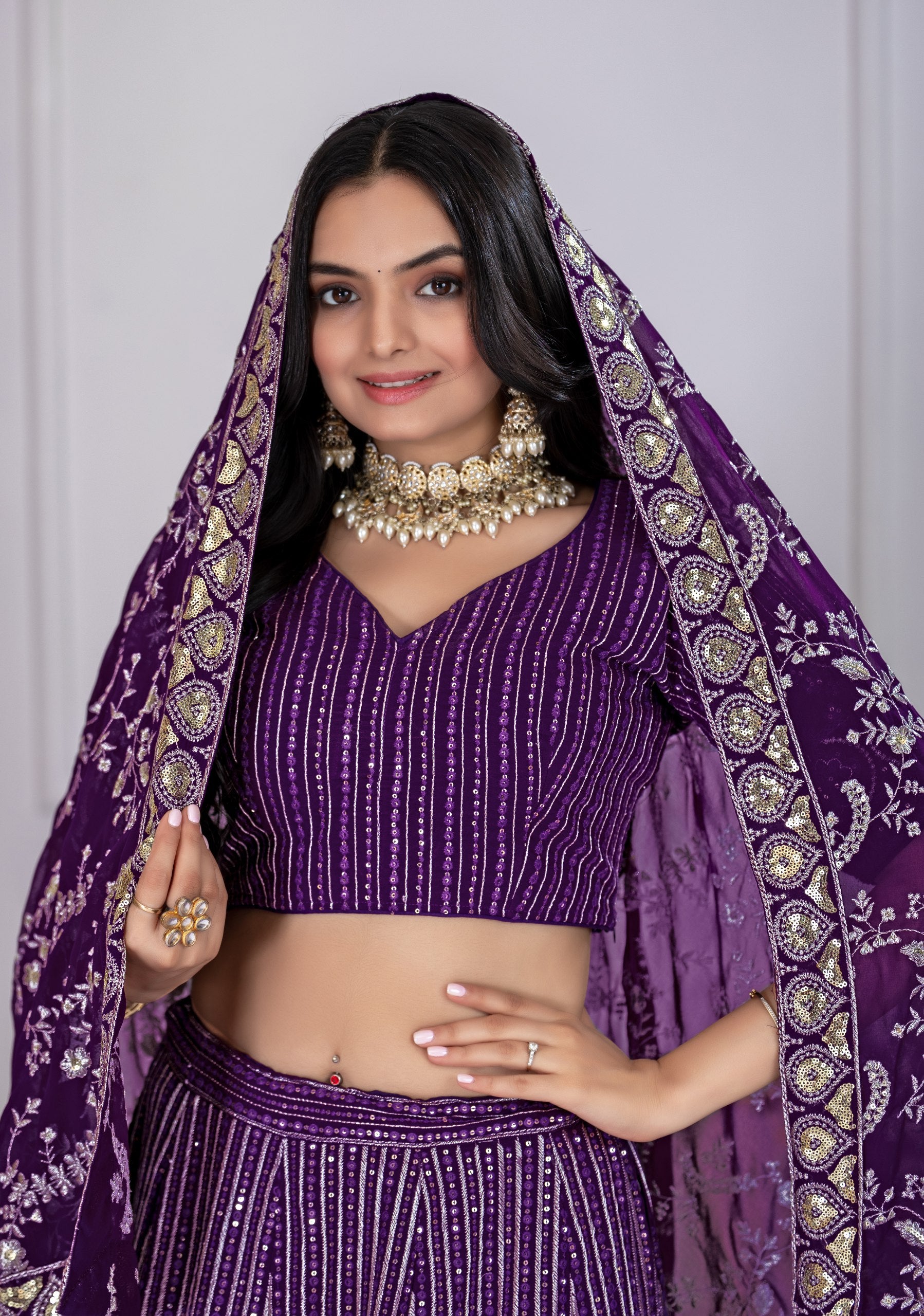 Lehenga Mart Purple Georgette Desigenr Wedding Lehnega Choli