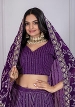 Thumbnail for Lehenga Mart Purple Georgette Desigenr Wedding Lehnega Choli