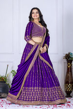 Thumbnail for Lehenga Mart Purple Vichitra Silk Desigenr Wedding Lehnega Choli